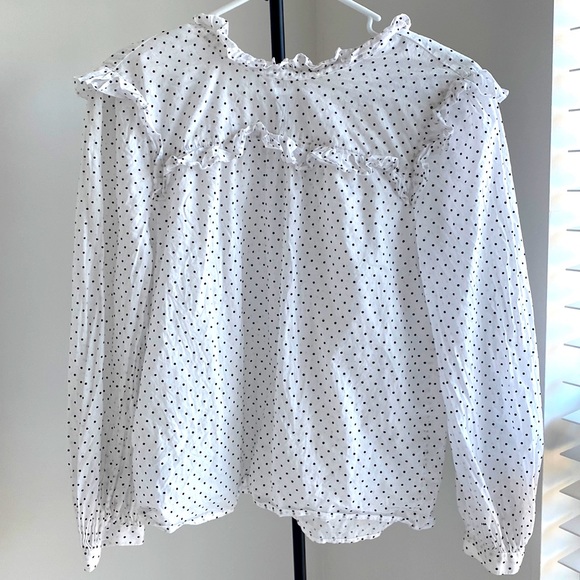 Madewell Mockneck Ruffle Top in Flocked Dot - Picture 5 of 6